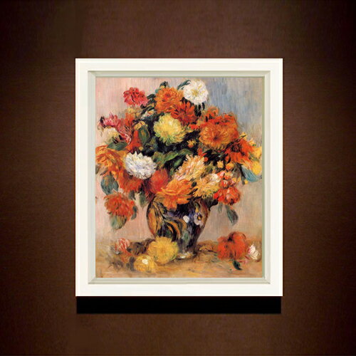 【油絵 直筆仕上げ】ルノワール 花瓶の花 F8 【シンプルフレーム】 絵画 販売 8号 油彩 風景画 485×410mm 複製画 送料無料 プレゼント ギフト 開店祝い 開業祝い 退職祝い 新築祝い リビング 玄関 モダン アートフレーム 壁掛け