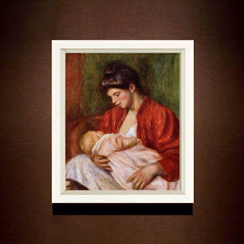 【油絵 直筆仕上げ】ルノワール 若い母親 F8 【シンプルフレーム】 絵画 販売 8号 油彩 風景画 485×410mm 複製画 送料無料 プレゼント ギフト 開店祝い 開業祝い 退職祝い 新築祝い リビング 玄関 モダン アートフレーム 壁掛け