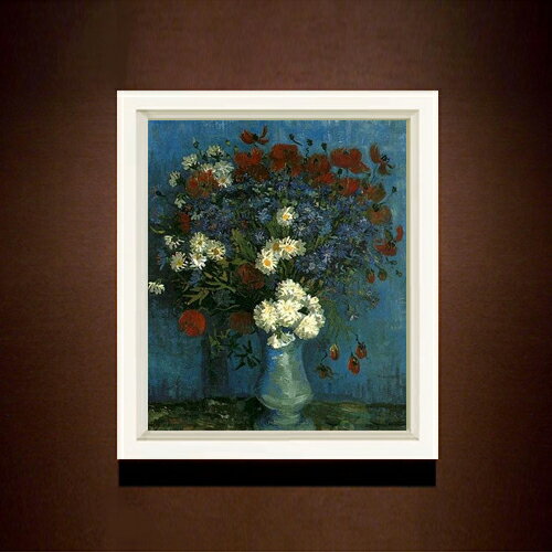 樂天商城 - 【油絵 直筆仕上げ】ゴッホ ヤグルマギクとヒナゲシのある花瓶 F8 【シンプルフレーム】 絵画 販売 8号 油彩 風景画 485×410mm 複製画 送料無料 プレゼント ギフト 開店祝い 開業祝い 退職祝い 新築祝い リビング 玄関 モダン アートフレーム 壁掛け