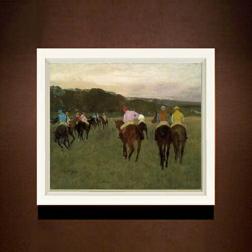 【油絵 直筆仕上げ】ドガ ロンシャンの競馬 F8 【シンプルフレーム】 絵画 販売 8号 油彩 風景画 485×410mm 複製画 送料無料 プレゼント ギフト 開店祝い 開業祝い 退職祝い 新築祝い リビング 玄関 モダン アートフレーム 壁掛け ラッピング