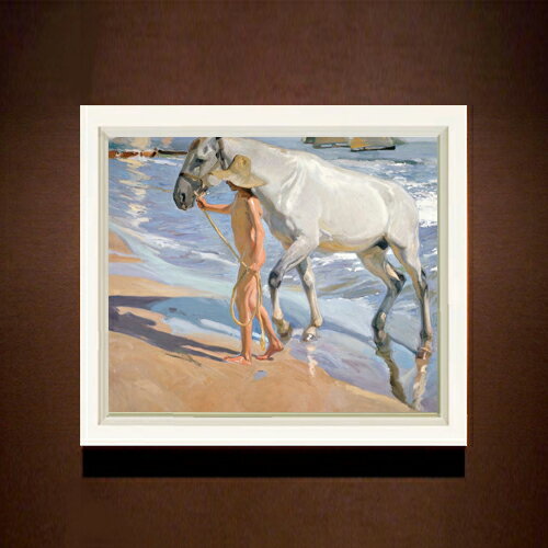 【油絵 直筆仕上げ】ソローリャ The Horses Bath F8 【シンプルフレーム】 絵画 販売 8号 油彩 風景画 485×410mm 複製画 送料無料 プレゼント ギフト 開店祝い 開業祝い 退職祝い 新築祝い リビング 玄関 モダン 近代アート 壁掛け