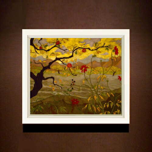 樂天商城 - 【油絵 直筆仕上げ】ポール・ランソン Apple Tree with Red Fruit F8 【シンプルフレーム】 絵画 販売 8号 油彩 風景画 485×410mm 複製画 送料無料 プレゼント ギフト 開店祝い 開業祝い 退職祝い 新築祝い リビング 玄関 モダン 近代アート 壁掛け