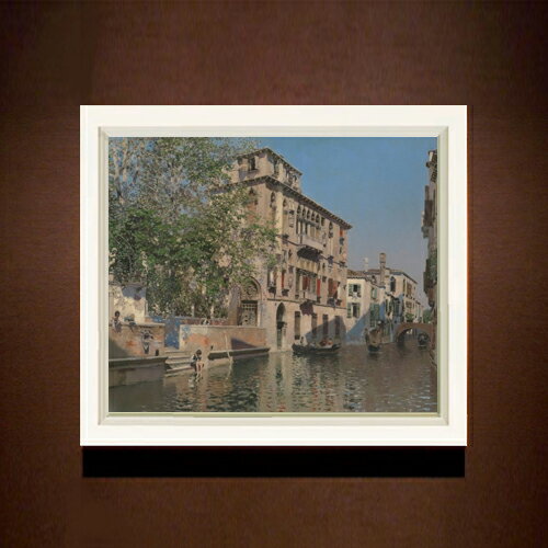 【油絵 直筆仕上げ】マルティン・リコ A Canal in Venice F8 【シンプルフレーム】 絵画 販売 8号 油彩 風景画 485×410mm 複製画 送料無料 プレゼント ギフト 開店祝い 開業祝い 退職祝い 新築祝い リビング 玄関 モダン 近代アート 壁掛け