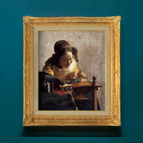 人物画 - 【油絵 直筆仕上げ】フェルメール レースを編む女性 F8 【アップグレード額】 絵画 販売 8号 油彩 風景画 593×518mm 複製画 送料無料 プレゼント ギフト 開店祝い 開業祝い 退職祝い 新築祝い リビングアートフレーム 壁掛け