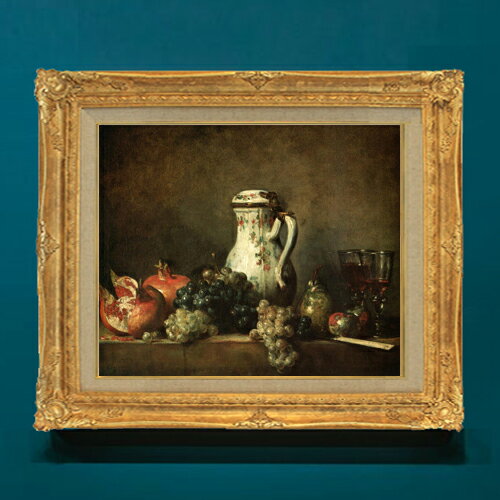 Rakuten - 【油絵 直筆仕上げ】シャルダン ぶどうとざくろ F8 【アップグレード額】 絵画 販売 8号 油彩 風景画 593×518mm 複製画 送料無料 プレゼント ギフト 開店祝い 開業祝い 退職祝い 新築祝い リビングアートフレーム 壁掛け