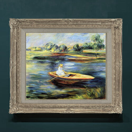 Rakuten - 【油絵 直筆仕上げ】ルノワール ボートを漕ぐ若い女 F8 【アップグレード額】 絵画 販売 8号 油彩 風景画 593×518mm 複製画 送料無料 プレゼント ギフト 開店祝い 開業祝い 退職祝い 新築祝い リビングアートフレーム 壁掛け