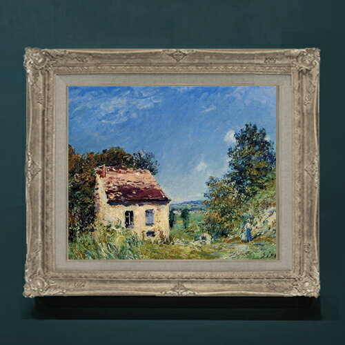 Rakuten - 【油絵 直筆仕上げ】シスレー 荒廃した小屋 F8 【アップグレード額】 絵画 販売 8号 油彩 風景画 593×518mm 複製画 送料無料 プレゼント ギフト 開店祝い 開業祝い 退職祝い 新築祝い リビングアートフレーム 壁掛け
