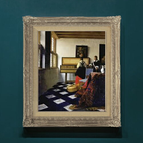 Rakuten - 【油絵 直筆仕上げ】フェルメール 音楽の稽古 F8 【アップグレード額】 絵画 販売 8号 油彩 風景画 593×518mm 複製画 送料無料 プレゼント ギフト 開店祝い 開業祝い 退職祝い 新築祝い リビングアートフレーム 壁掛け