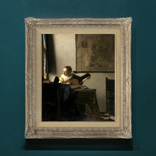 Rakuten - 【油絵 直筆仕上げ】フェルメール リュートを調弦する女 F8 【アップグレード額】 絵画 販売 8号 油彩 風景画 593×518mm 複製画 送料無料 プレゼント ギフト 開店祝い 開業祝い 退職祝い 新築祝い リビングアートフレーム 壁掛け