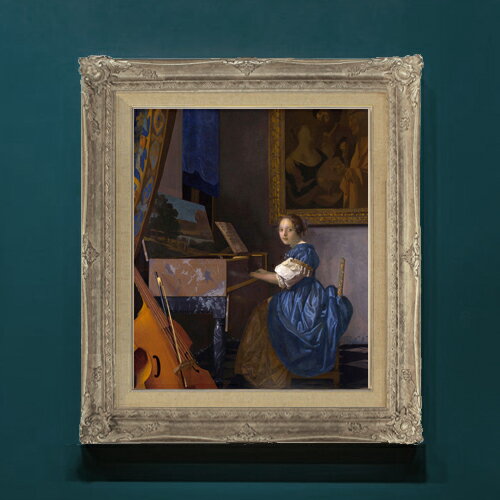 人物画 - 【油絵 直筆仕上げ】フェルメール ヴァージナルの前に座る女 F8 【アップグレード額】 絵画 販売 8号 油彩 風景画 593×518mm 複製画 送料無料 プレゼント ギフト 開店祝い 開業祝い 退職祝い 新築祝い リビングアートフレーム 壁掛け