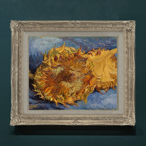 Rakuten - 【油絵 直筆仕上げ】ゴッホ 2本の切ったひまわり F8 【アップグレード額】 絵画 販売 8号 油彩 風景画 593×518mm 複製画 送料無料 プレゼント ギフト 開店祝い 開業祝い 退職祝い 新築祝い リビングアートフレーム 壁掛け