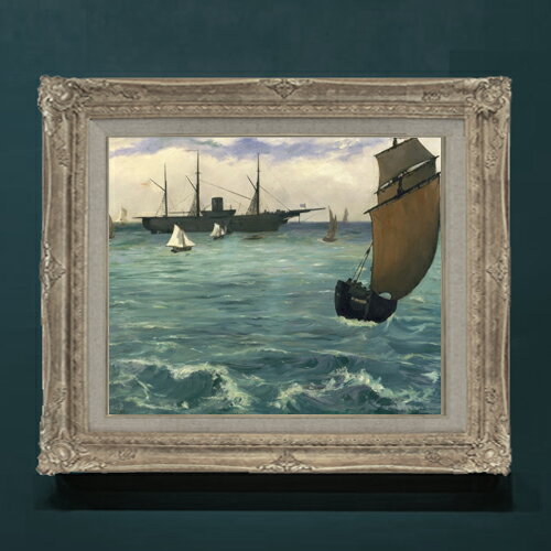 Rakuten - 【油絵 直筆仕上げ】エドゥアール・マネ The Kearsarge at Boulogne F8 【アップグレード額】 絵画 販売 8号 油彩 風景画 593×518mm 複製画 送料無料 プレゼント ギフト 開店祝い 開業祝い 退職祝い 新築祝い リビングアートフレーム 壁掛け