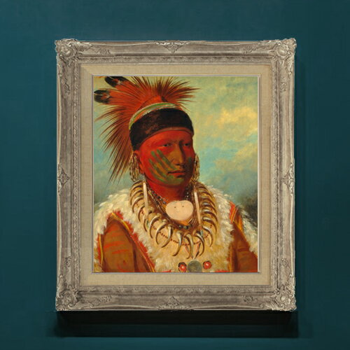 Rakuten - 【油絵 直筆仕上げ】カトリン The White Cloud, Head Chief of the Iowas F8 【アップグレード額】 絵画 販売 8号 油彩 人物画 593×518mm 複製画 送料無料 プレゼント ギフト 開店祝い 開業祝い 退職祝い 新築祝い リビングアートフレーム 壁掛け