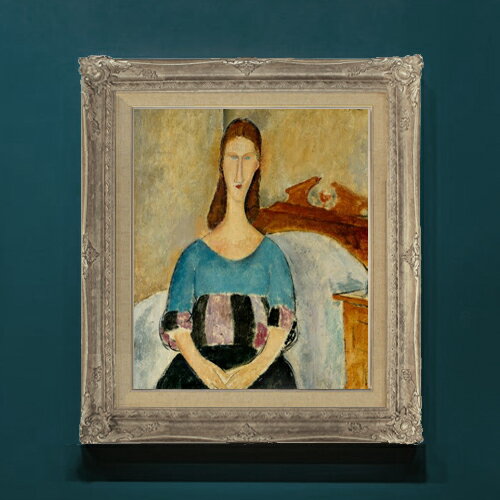 人物畫 - 【油絵 直筆仕上げ】モディリアーニ Portrait of Jeanne Hebuterne F8 【アップグレード額】 絵画 販売 8号 油彩 人物画 593×518mm 複製画 送料無料 プレゼント ギフト 開店祝い 開業祝い 退職祝い 新築祝い リビングアートフレーム 壁掛け
