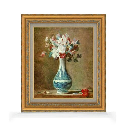 Rakuten - 【油絵 直筆仕上げ】シャルダン 花瓶の花 F8 【額入り】 絵画 販売 8号 油彩 風景画 602×528mm 複製画 送料無料 プレゼント ギフト 開店祝い 開業祝い 退職祝い 新築祝い リビング 玄関 モダン アートフレーム 壁掛け