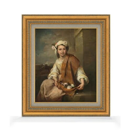 Rakuten - 【油絵 直筆仕上げ】ムリーリョ The Flower Girl F8 【額入り】 絵画 販売 8号 油彩 風景画 602×528mm 複製画 送料無料 プレゼント ギフト 開店祝い 開業祝い 退職祝い 新築祝い リビング 玄関 モダン アートフレーム 壁掛け