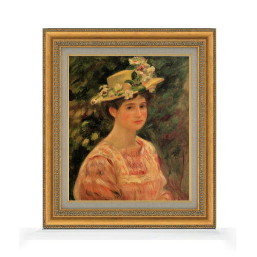 【油絵 直筆仕上げ】ルノワール バラの帽子を着飾る若い女 F8 【額入り】 絵画 販売 8号 油彩 風景画 602×528mm 複製画 送料無料 プレ..