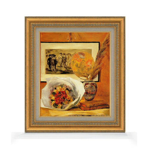 【油絵 直筆仕上げ】ルノワール 花束 F8 【額入り】 絵画 販売 8号 油彩 風景画 602×528mm 複製画 送料..