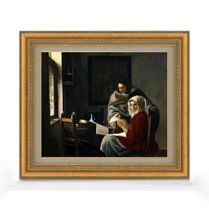 【油絵 直筆仕上げ】フェルメール 中断された音楽の稽古 F8 【額入り】 絵画 販売 8号 油彩 風景画 602×528mm 複製画 送料無料 プレゼント ギフト 開店祝い 開業祝い 退職祝い 新築祝い リビング 玄関 モダン アートフレーム 壁掛け