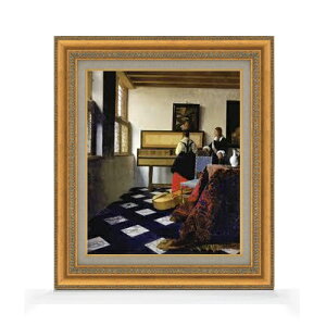 【油絵 直筆仕上げ】フェルメール 音楽の稽古 F8 【額入り】 絵画 販売 8号 油彩 風景画 602×528mm 複製画 送料無料 プレゼント ギフト 開店祝い 開業祝い 退職祝い 新築祝い リビング 玄関 モダン アートフレーム 壁掛け