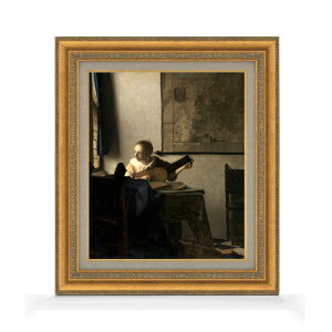 【油絵 直筆仕上げ】フェルメール リュートを調弦する女 F8 【額入り】 絵画 販売 8号 油彩 風景画 602×528mm 複製画 送料無料 プレゼント ギフト 開店祝い 開業祝い 退職祝い 新築祝い リビング 玄関 モダン アートフレーム 壁掛け