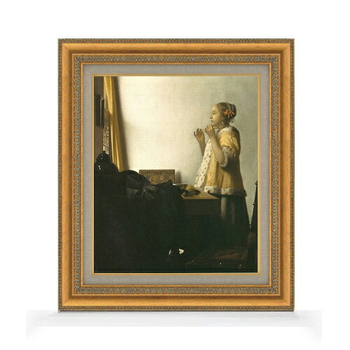 【油絵 直筆仕上げ】フェルメール 真珠の首飾りの女 F8 【額入り】 絵画 販売 8号 油彩 風景画 602×528mm 複製画 送料無料 プレゼント ギフト 開店祝い 開業祝い 退職祝い 新築祝い リビング 玄関 モダン アートフレーム 壁掛け