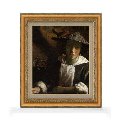 【油絵 直筆仕上げ】フェルメール フルートを持つ女 F8 【額入り】 絵画 販売 8号 油彩 風景画 602×528..