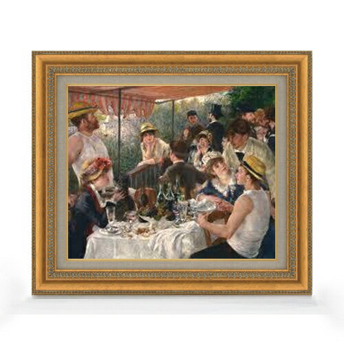 Rakuten - 【油絵 直筆仕上げ】ルノワール 舟遊びの昼食 F8 【額入り】 絵画 販売 8号 油彩 風景画 602×528mm 複製画 送料無料 プレゼント ギフト 開店祝い 開業祝い 退職祝い 新築祝い リビング 玄関 モダン アートフレーム 壁掛け
