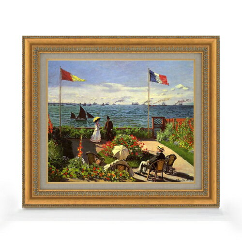 【油絵 直筆仕上げ】クロード・モネ サンタドレスのテラス F8 【額入り】 絵画 販売 8号 油彩 風景画 602×528mm 複製画 送料無料 プレゼント ギフト 開店祝い 開業祝い 退職祝い 新築祝い リビング 玄関 モダン アートフレーム 壁掛け