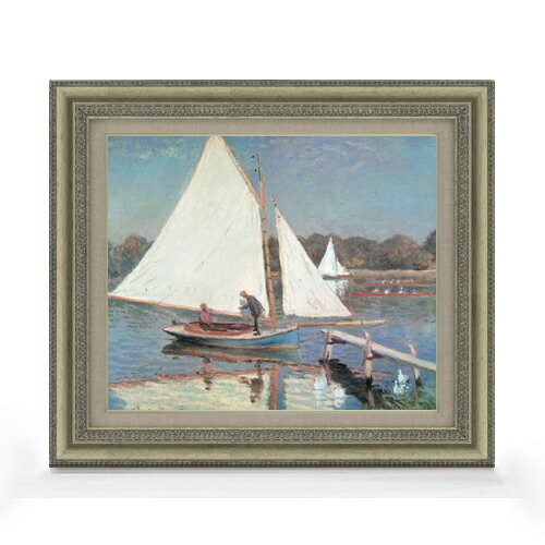 絵自体（キャンバス）の大きさ　455×380mm 表面アクリル透明保護板　額縁吊り紐　付属 ※一部在庫商品は早期出荷可能の場合がございます。 お急ぎに際は別途Eメールにてお問い合わせください。 お問い合わせメールアドレス 　shopmaster@artrest.jp 【留意事項】 ※注文個数によりお届け日が変わることがあります。 ※直筆仕上げ商品のため色彩が若干異なる場合がございますので 予めご了承くださいませ。 絵画 販売 インテリア 油絵 油彩 壁掛け 複製画 風景画 ゴッホ モネ ルノワール その他 静物画 肖像画 アート プレゼント 開業祝い 退職祝い 新築祝い 玄関 リビングアート 風水 縁起 フレーム 贈り物クロード・モネ アルジャントゥイユのボート漕ぎ