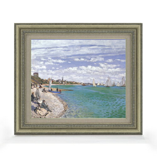 Rakuten - 【油絵 直筆仕上げ】クロード・モネ サン＝タドレスのレガッタ F8 【額入り】 絵画 販売 8号 油彩 風景画 602×528mm 複製画 送料無料 プレゼント ギフト 開店祝い 開業祝い 退職祝い 新築祝い リビング 玄関 モダン アートフレーム 壁掛け
