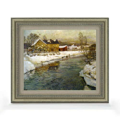 Rakuten - 【油絵 直筆仕上げ】フリット・タヴロー 雪の中の運河コテージ F8 【額入り】 絵画 販売 8号 油彩 風景画 602×528mm 複製画 送料無料 プレゼント ギフト 開店祝い 開業祝い 退職祝い 新築祝い リビング 玄関 モダン アートフレーム 壁掛け