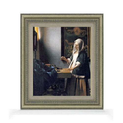 【油絵 直筆仕上げ】フェルメール 天秤を持つ女 F8 【額入り】 絵画 販売 8号 油彩 風景画 602×528mm 複製画 送料無料 プレゼント ギフト 開店祝い 開業祝い 退職祝い 新築祝い リビング 玄関 モダン アートフレーム 壁掛け