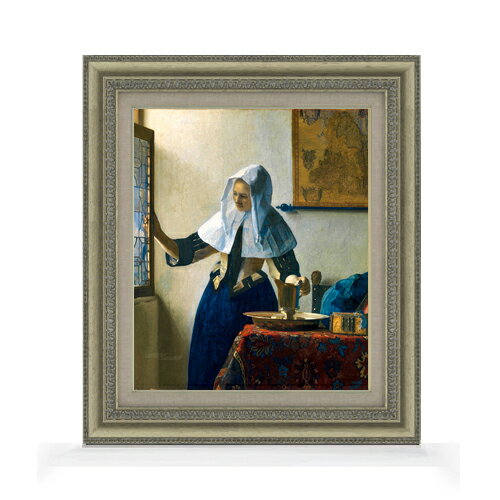 【油絵 直筆仕上げ】フェルメール 水差しを持つ女 F8 【額入り】 絵画 販売 8号 油彩 風景画 602×528mm 複製画 送料無料 プレゼント ギフト 開店祝い 開業祝い 退職祝い 新築祝い リビング 玄関 モダン アートフレーム 壁掛け