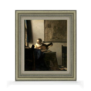 【油絵 直筆仕上げ】フェルメール リュートを調弦する女 F8 【額入り】 絵画 販売 8号 油彩 風景画 602×528mm 複製画 送料無料 プレゼント ギフト 開店祝い 開業祝い 退職祝い 新築祝い リビング 玄関 モダン アートフレーム 壁掛け