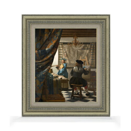 Rakuten - 【油絵 直筆仕上げ】フェルメール 絵画芸術 F8 【額入り】 絵画 販売 8号 油彩 風景画 602×528mm 複製画 送料無料 プレゼント ギフト 開店祝い 開業祝い 退職祝い 新築祝い リビング 玄関 モダン アートフレーム 壁掛け
