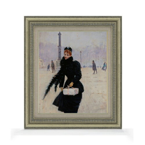 【油絵 直筆仕上げ】ジャン・ベロー コンコルド広場のパリジェンヌ F8 【額入り】 絵画 販売 8号 油彩 人物画 602×528mm 複製画 送料無料 プレゼント ギフト 開店祝い 開業祝い 退職祝い 新築祝い リビング 玄関 モダン アートフレーム 壁掛け