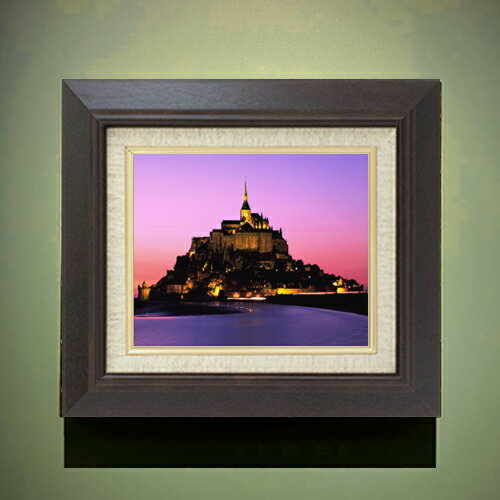 【油絵 直筆仕上げ】モンサンミッシェル-静謐な光- F3サイズ 【額入りインテリア】 油彩 風景画 オリジナルインテリア絵画 風水画 420×368mm 複製画...