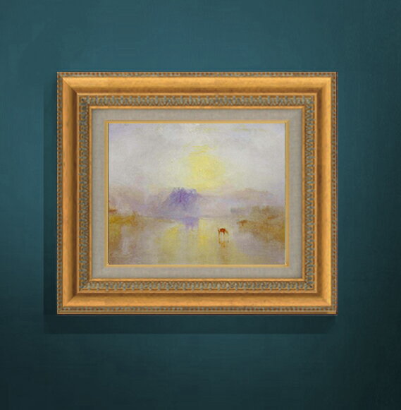 【油絵 直筆仕上げ】ターナー ノラム城、 日の出 F3サイズ 額入りインテリア 418×366mm 額縁ガラス板 ｜ 絵画 アート インテリア 壁掛け複製画 油絵仕上