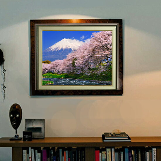 【油絵 直筆仕上げ】富士山-桜- F6サイズ 額入り 【アクリル/額入り】 油彩 風景画 オリジナルインテリア絵画 風水画 554 463mm 複製画 送料無料 プレゼント ギフト 開店祝い 開業祝い 退職祝…