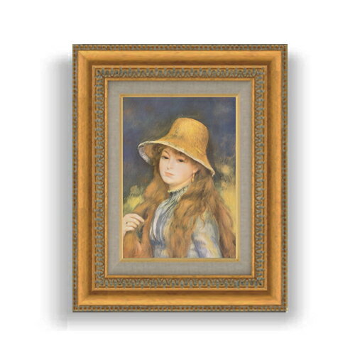 樂天商城 - 【油絵 直筆仕上げ】ルノワール 麦藁帽子の少女 SMサイズ 額入り 油絵直筆仕様げ 372×303mm 額縁ガラス板 ｜ 絵画 アート インテリア 壁掛け複製画