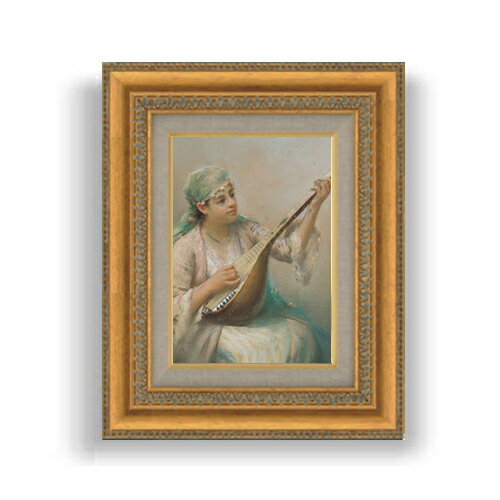 Rakuten - 【油絵 直筆仕上げ】ファウストゾナロ Woman Playing a String Instrument SMサイズ 額入り 油絵直筆仕様げ 372×303mm 額縁ガラス板 ｜ 絵画 アート インテリア 壁掛け複製画
