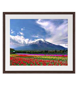 【油絵 直筆仕上げ】早春、富士山 アートフレーム：色ブラウン サイズ 額入りL 651×541mm 【軽量フレーム・額表面保護板】 油彩 風景画 オリジナルインテリア絵画 風水画 壁掛け