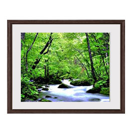 【油絵 直筆仕上げ】初秋の湖 アートフレーム：色ブラウン サイズ 額入りM 521×428mm 【軽量フレーム・額表面保護板】 油彩 風景画 オリジナルインテリア絵画 風水画 壁掛け