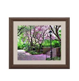 【油絵 直筆仕上げ】サンタモニカ公園の風景 アートフレーム：色ブラウン サイズ 額入りS 321×271mm 【軽量フレーム・額表面保護板】 油彩 風景画 オリジナルインテリア絵画 風水画 壁掛け