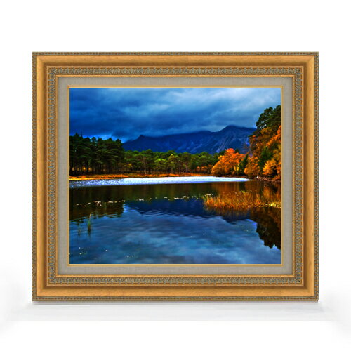 Nature, Landscape - 【油絵 直筆仕上げ】初秋の湖 F8サイズ 額入り 【キャンバス・アクリル/額入り】 油彩 風景画 オリジナルインテリア絵画 風水画 602×528mm 複製画 送料無料 プレゼント ギフト 開店祝い 開業祝い 退職祝い 新築祝い リビング 玄関 モダン アートフレーム 壁掛け