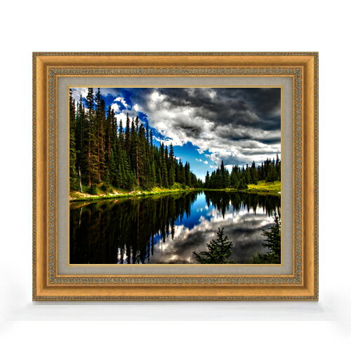 【油絵 直筆仕上げ】アイリーン湖-水の反射- F8サイズ 額入り 【キャンバス・アクリル/額入り】 油彩 風景画 オリジナルインテリア絵画 風水画 602×528mm 複製画 送料無料