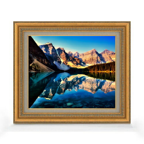 Rakuten - 【油絵 直筆仕上げ】モレーン湖の風景 F8サイズ 額入り 【キャンバス・アクリル/額入り】 油彩 風景画 オリジナルインテリア絵画 風水画 602×528mm 複製画 送料無料 プレゼント ギフト 開店祝い 開業祝い 退職祝い 新築祝い リビング 玄関 モダン アートフレーム 壁掛け