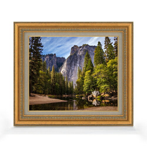 【油絵 直筆仕上げ】ヨセミテ国立公園 F8サイズ 額入り 【キャンバス・アクリル/額入り】 油彩 風景画 オリジナルインテリア絵画 風水画 602×528mm 複製画 送料無料 プレゼント ギフト 開店祝い 開業祝い 退職祝い 新築祝い リビング 玄関 モダン アートフレーム 壁掛け