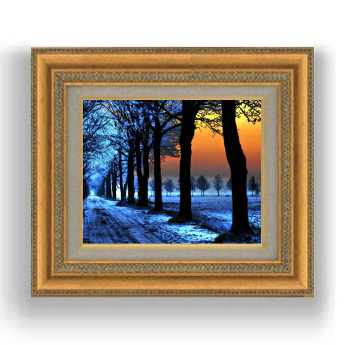 【油絵 直筆仕上げ】冬の足跡　 F3サイズ 額入り　【キャンバス・額縁】　油彩　風景画　オリジナルイ..